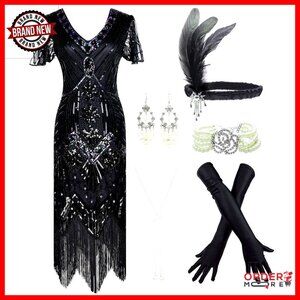 Vintage Sequin Flapper Dress with 20s Accessories Set Gatsby Party Costume